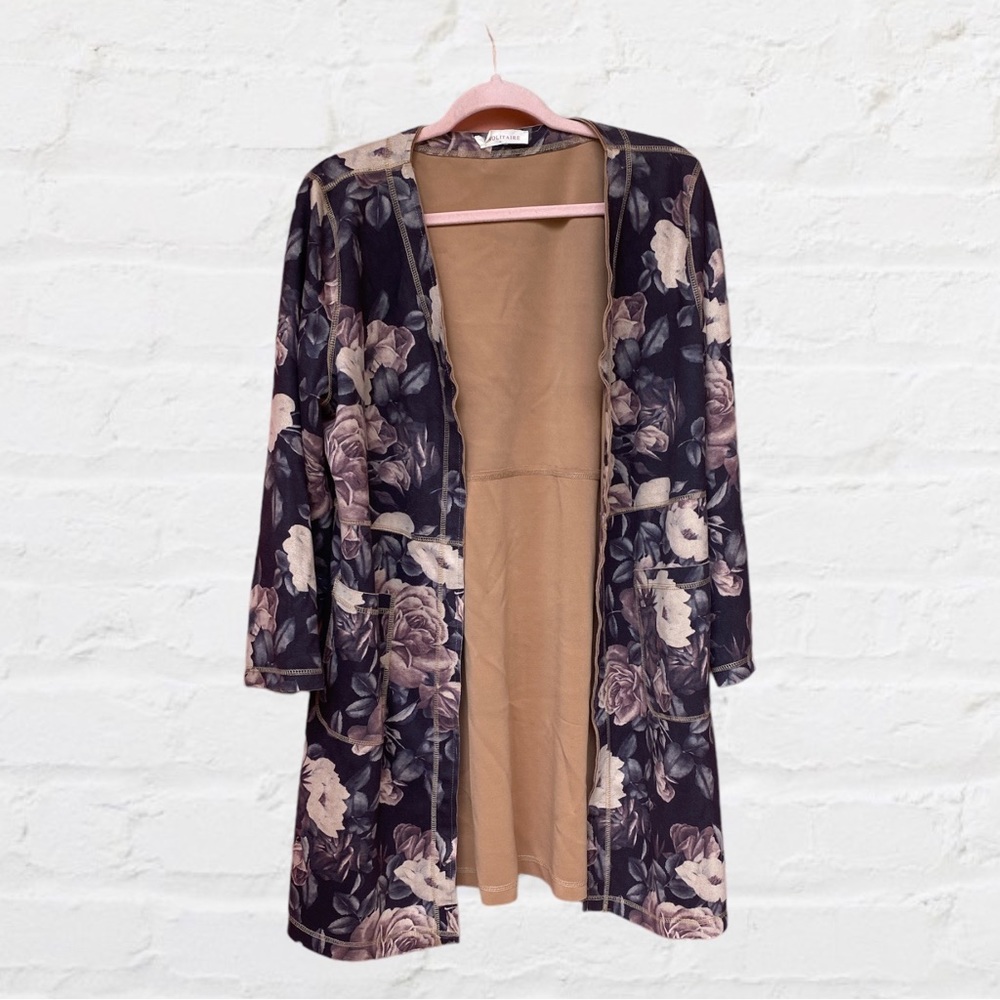 Anthropologie Solitaire Dark Purple Faux Suede Floral Kimono Jacket - Picture 2 of 11